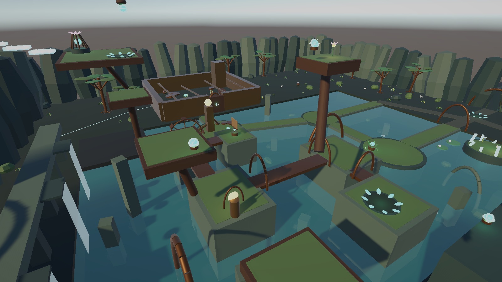 The Water Ruins: platforms, a mirror post and the Flooded Engine enclosure