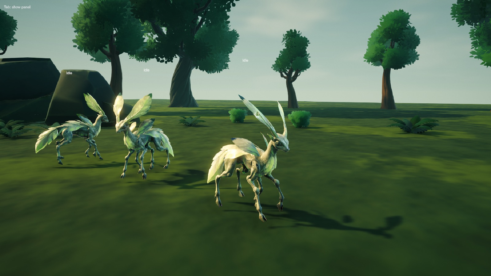 Day look in the showcase: pale plates, light through the leaf wings