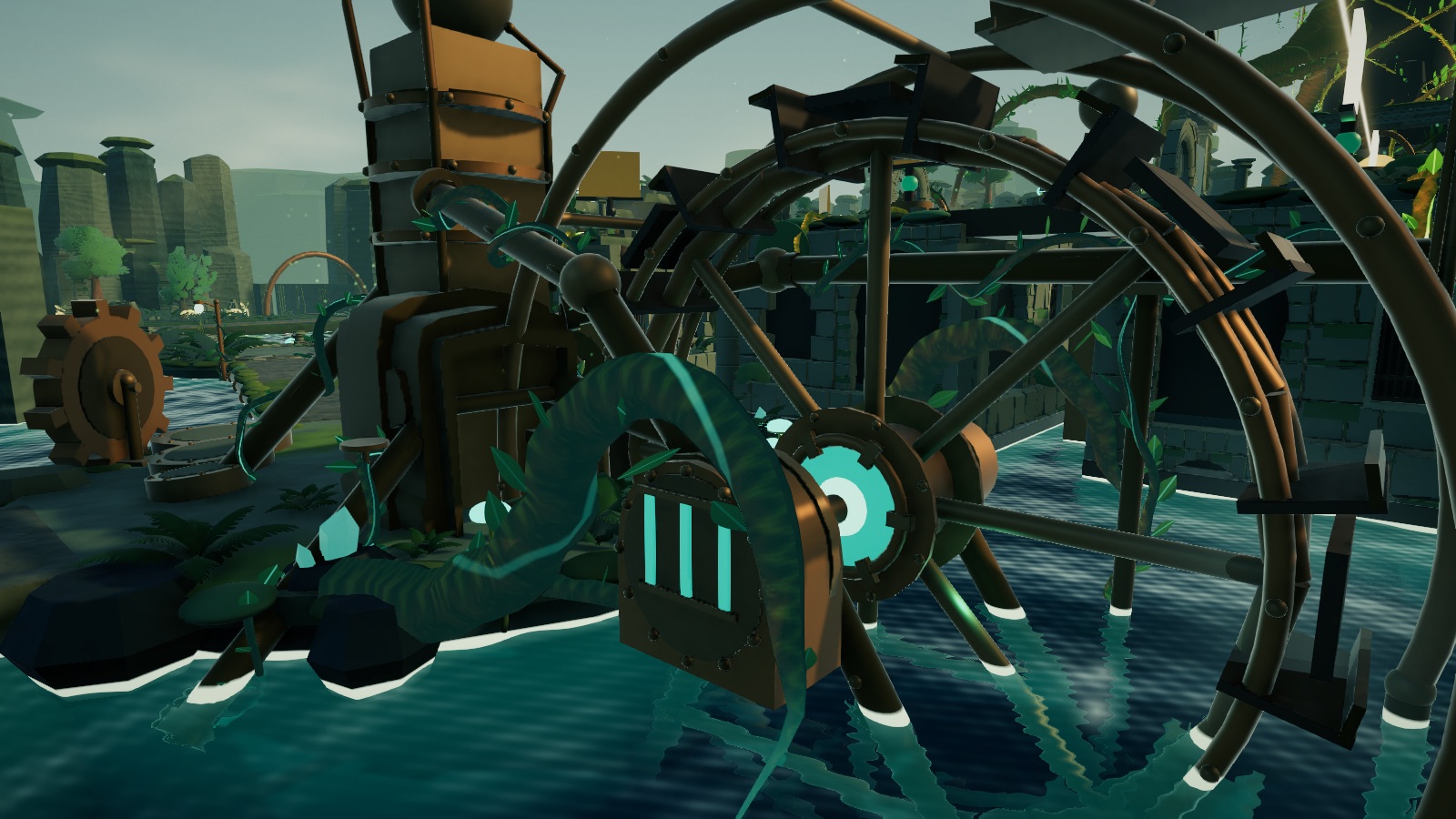The Flooded Engine's water wheel and cyan core