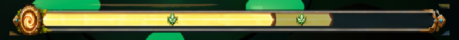 Boss bar: amber fill, pale damage trail, phase gems, medallion in the ring (test values)