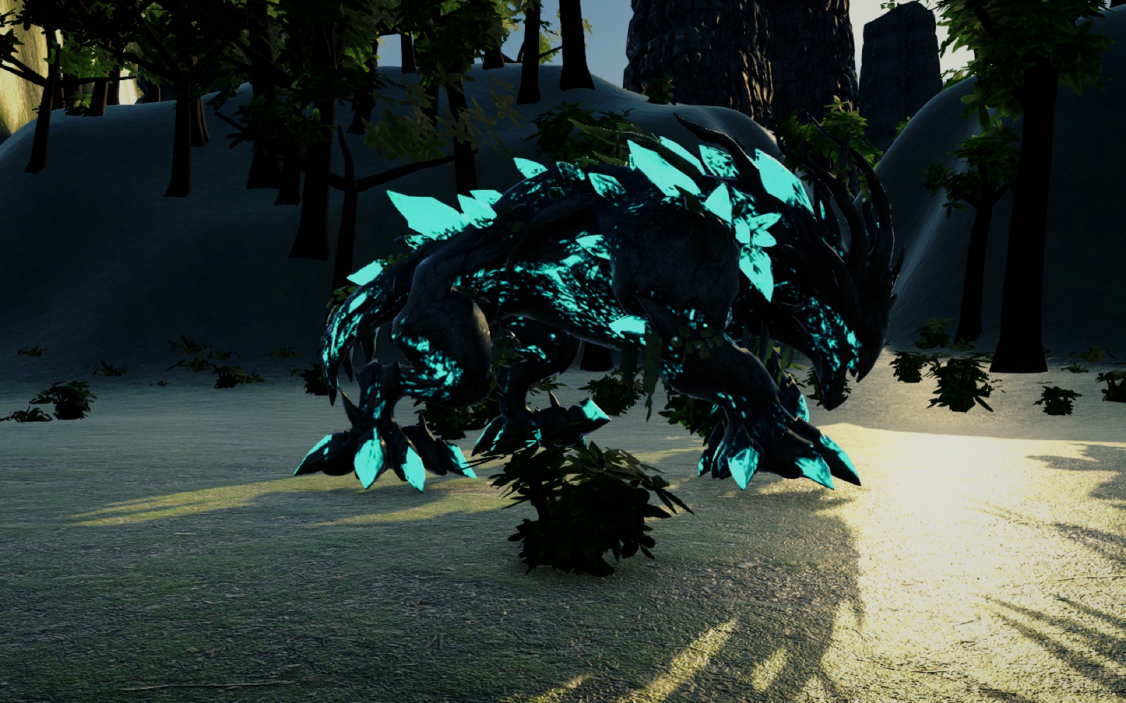 Resting on the Heartroot's outer terrace after smashing the open-ground node: all four paws on the ground (Play mode)