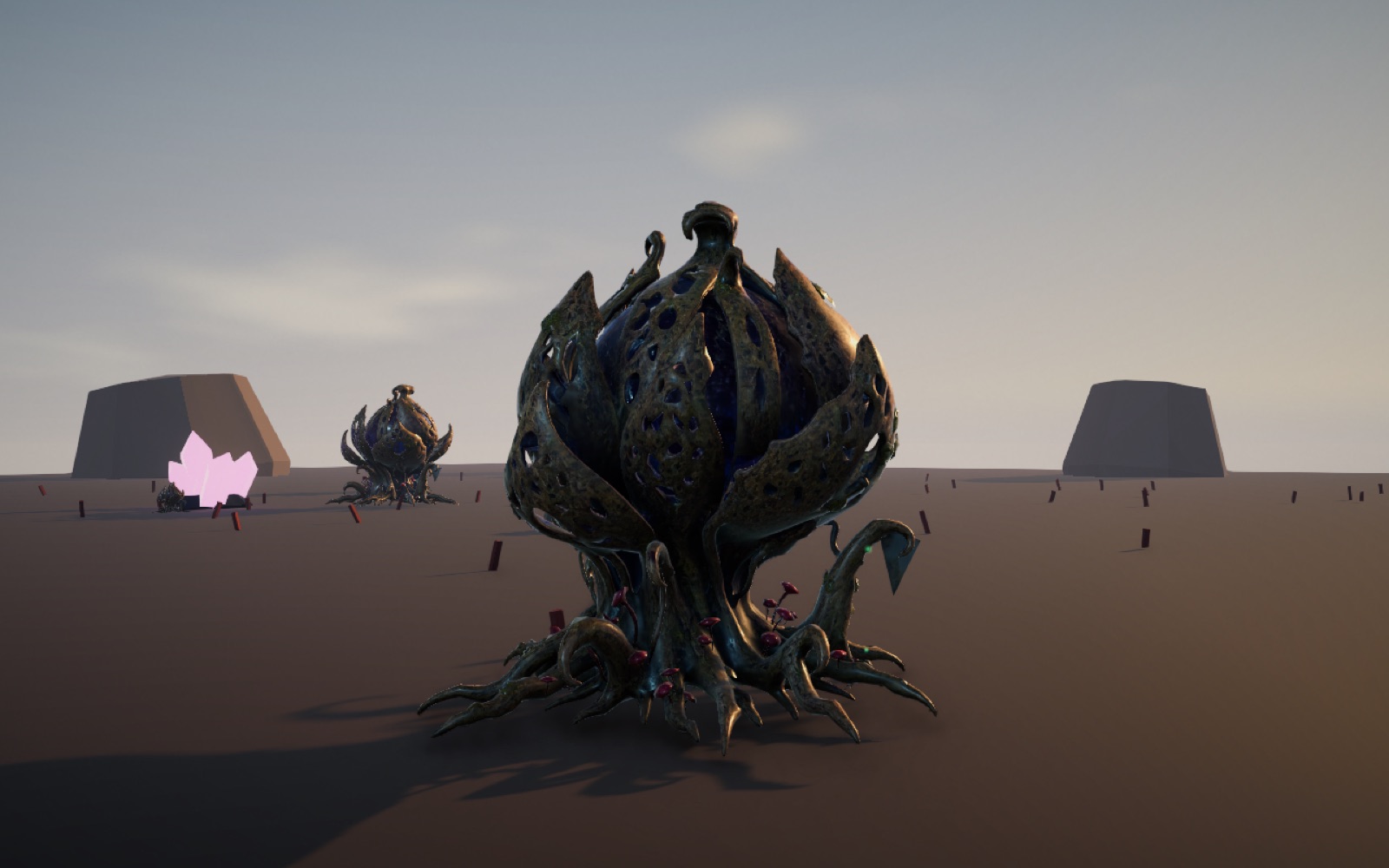 Dormant: looks diseased and inert, nothing glows.