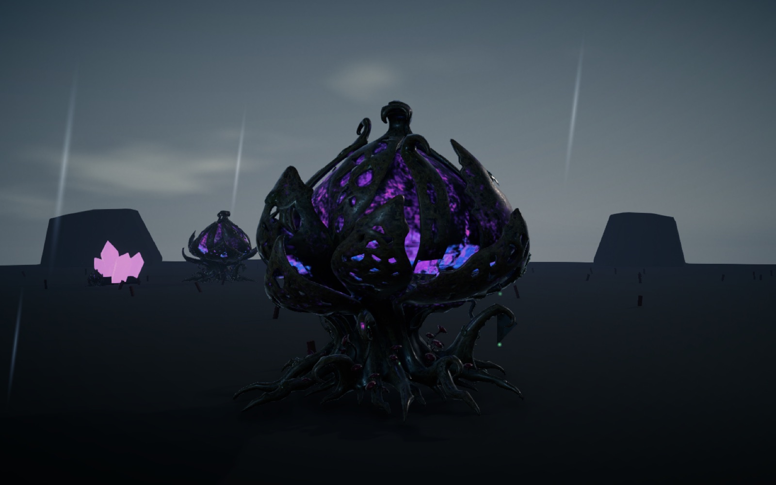 Under the storm: charging, the chamber lights through the shell.